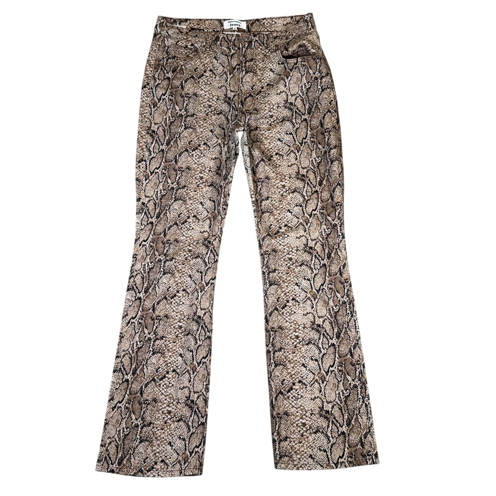 Reformation Jeans Snakeskin Print Flare Pants Brown Black Python Size 31 Rise 11